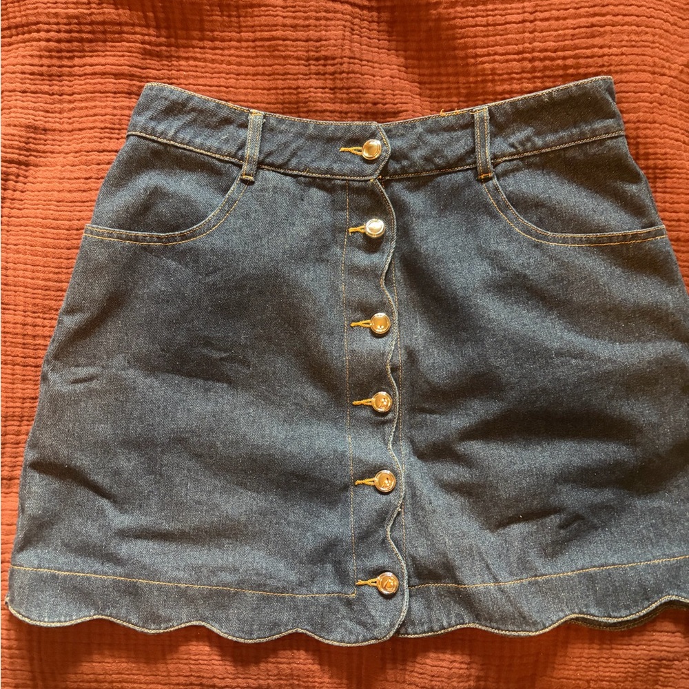 Dark Blue Denim Button-Front Mini Skirt